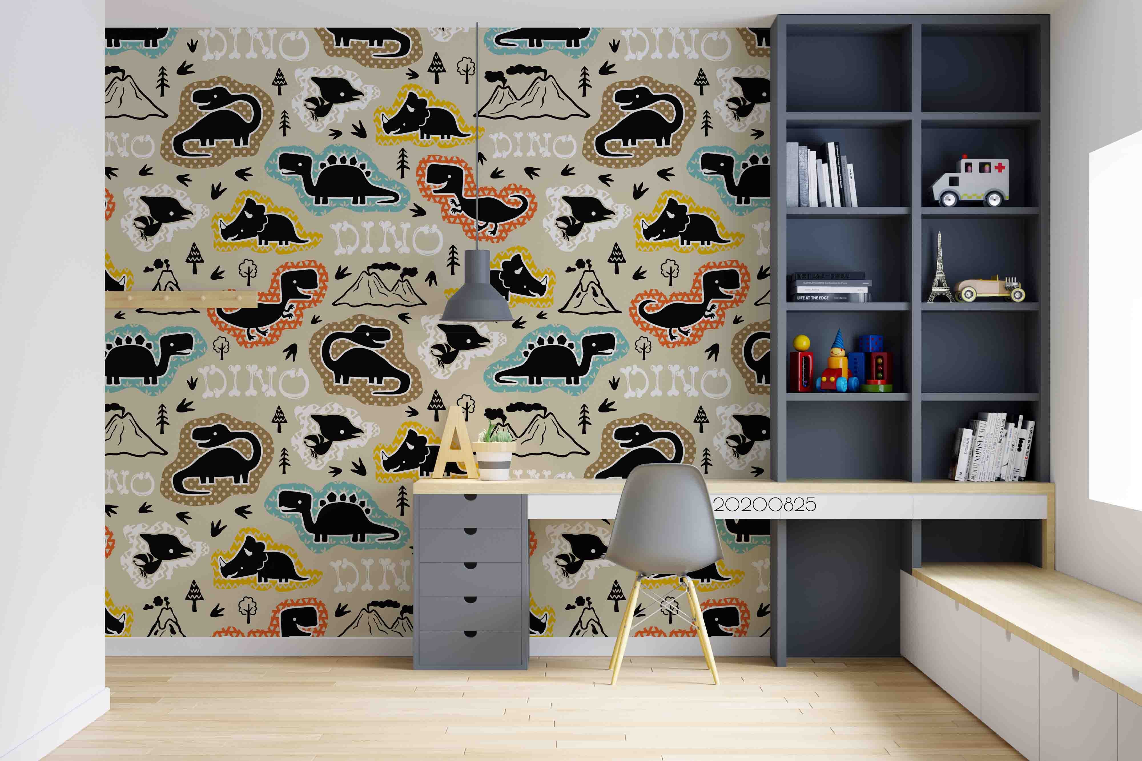 3D Hand Drawn Animal Dinosaur Wall Mural Wallpaper Lqh 89