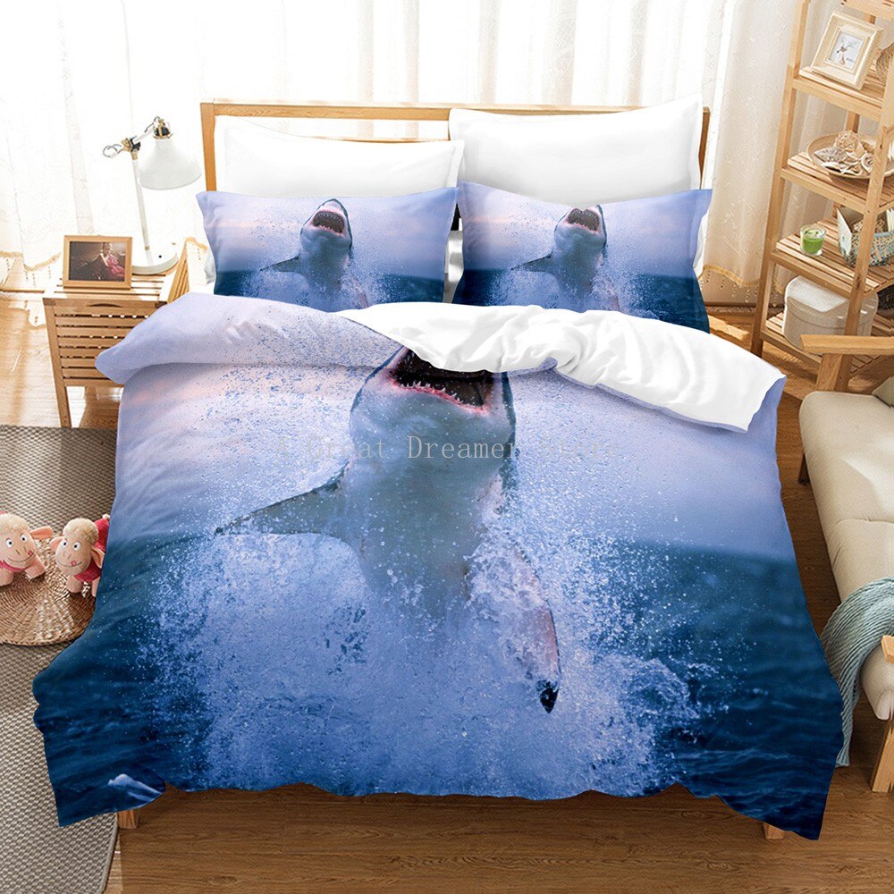 3D Bedding Set Big Blue Shark Duvet Cover With Pillowcase Twin Full Queen King Size Bedclothes Kids Home Textiles Decor