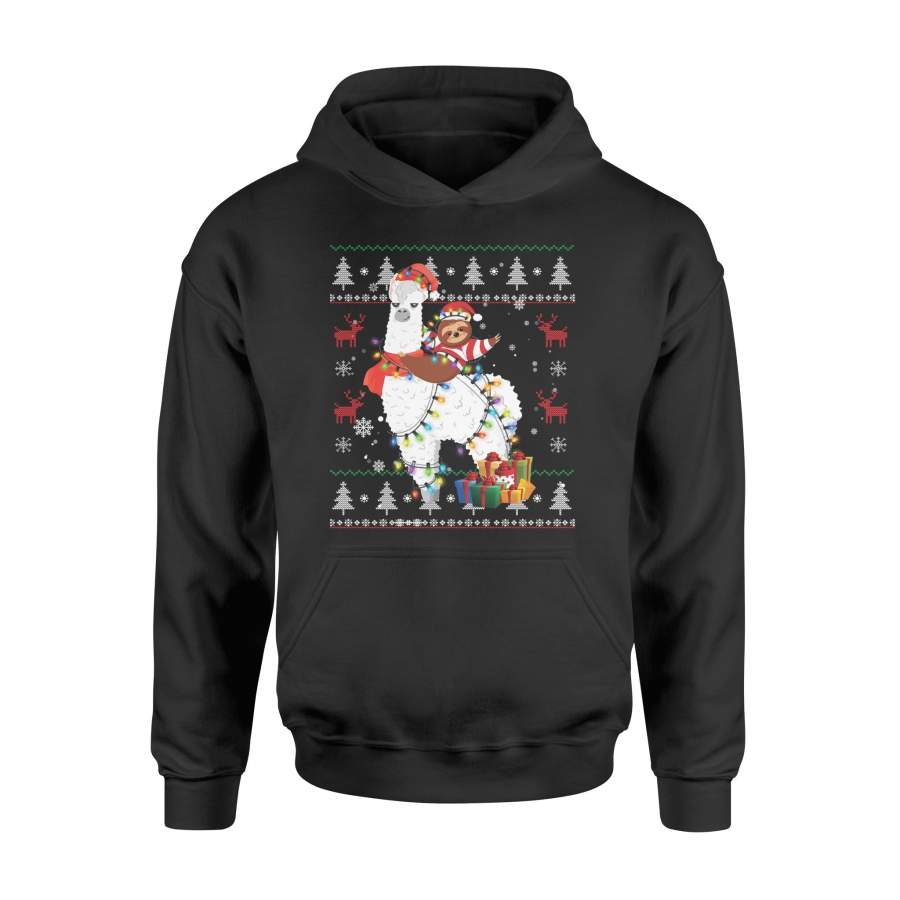 Ugly Christmas Sloth Riding Llama Santa T Shirt – Standard Hoodie