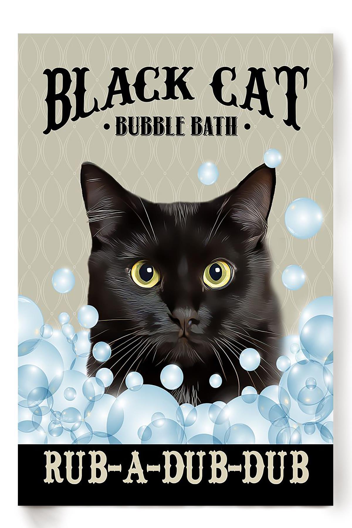 Black Cat Bubble Bath Animal Wall Art Gift For Cat Lover International Cat Day Kitten Foster Bathroom Decor Poster