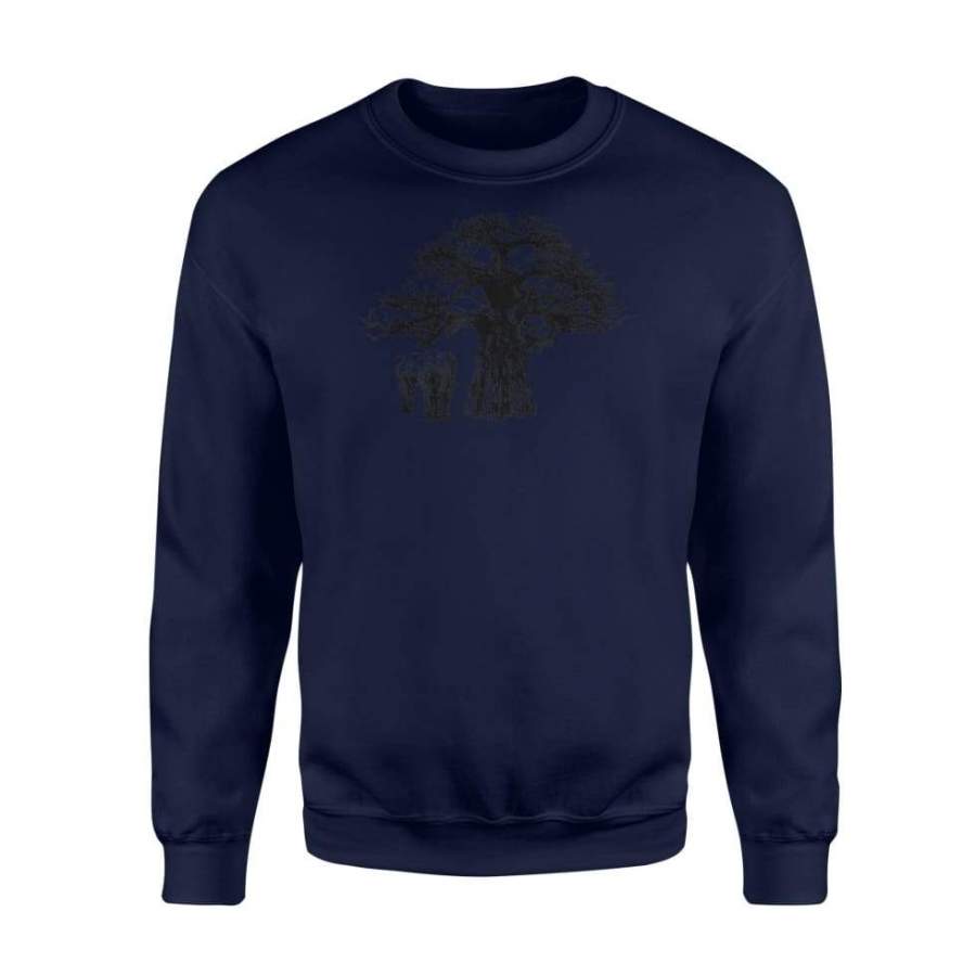 Baobab Baobab Tree and Elephants Black – Standard Fleece Sweatshirt