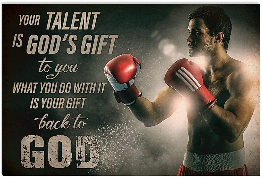 Vintage Man Boxing God’S Gift To You Gift Back To God Poster Art Print      Home Decor Gift For Men Women Family Friend On Birthday Xmas