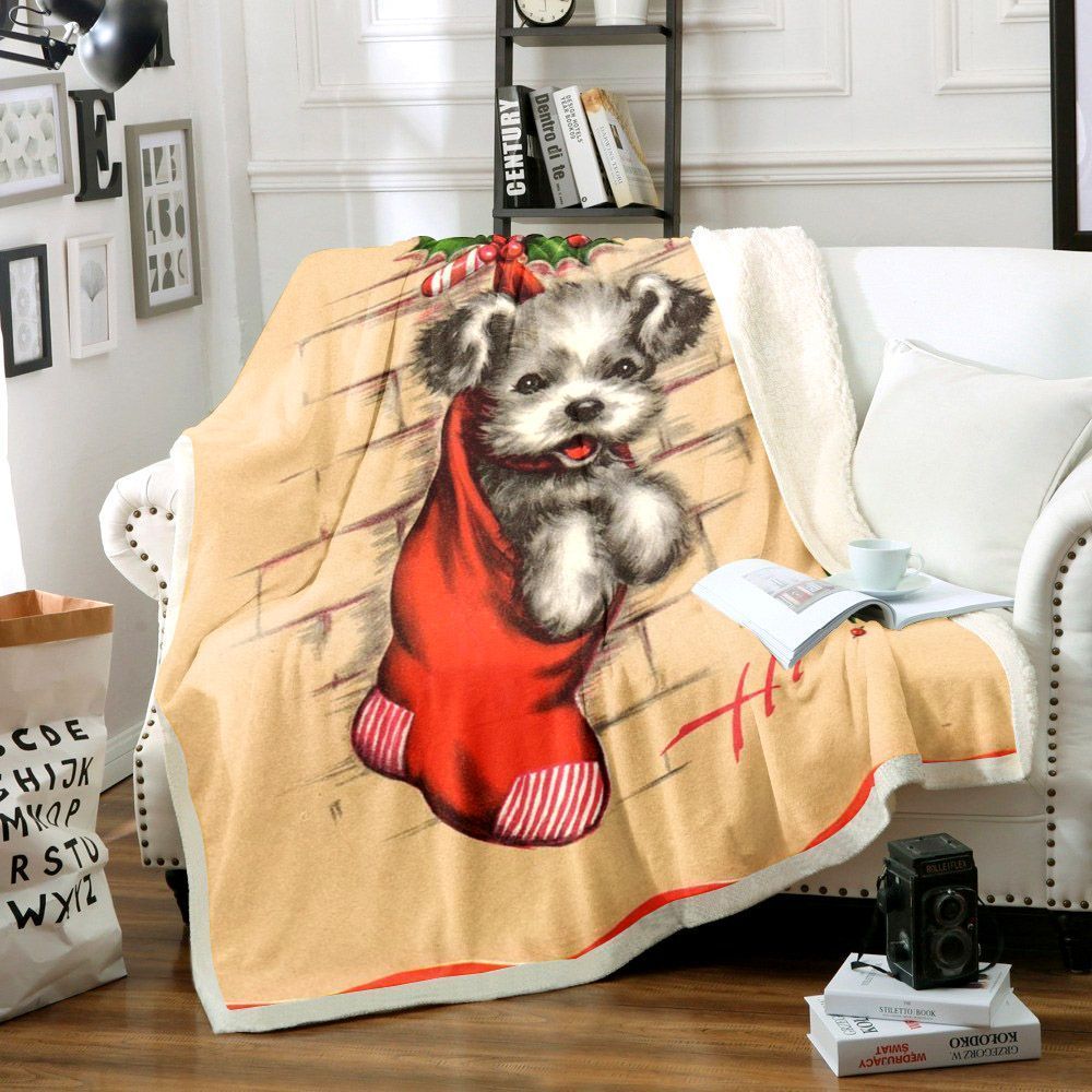 Puppy Christmas Sherpa Fleece Blanket Koxh