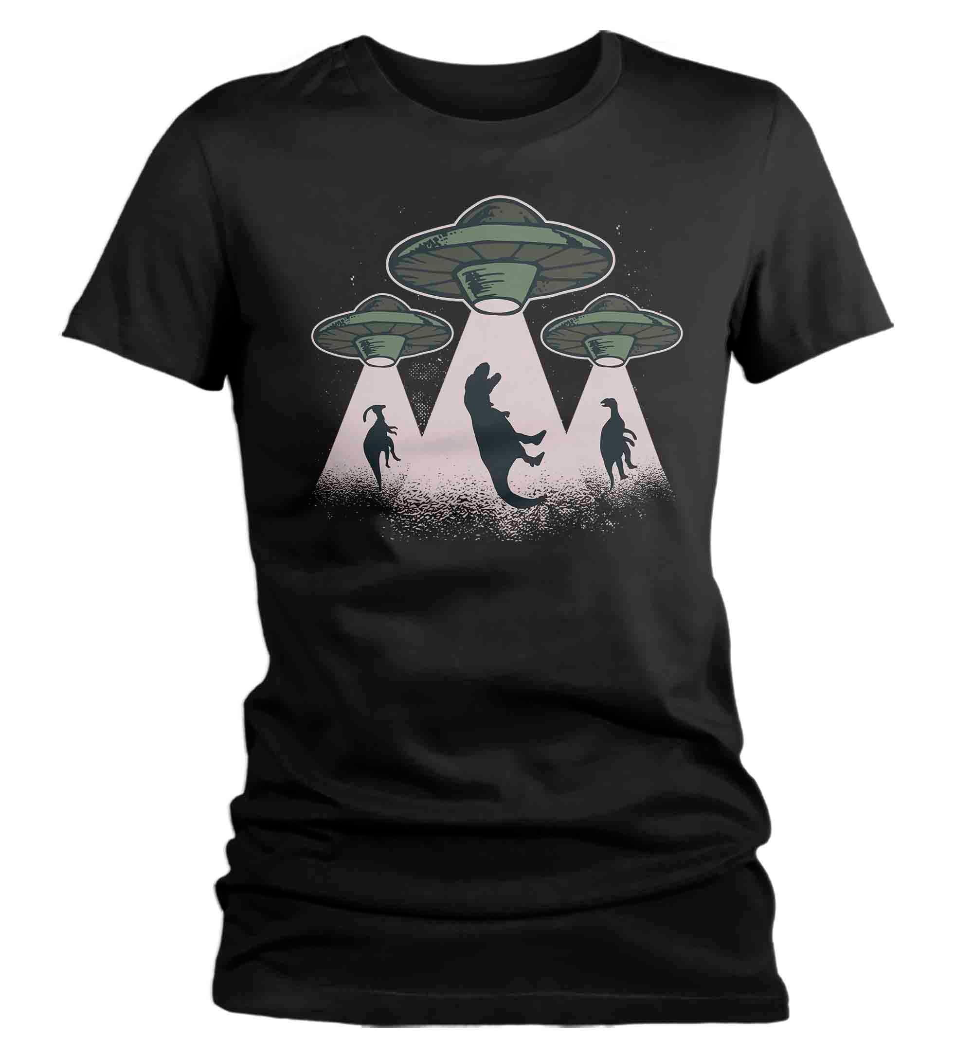 Women’S Funny Dinosaur Shirt Ufo Alien Shirt Abduction T Shirt Extinction Shirts Funny Aliens Abduct Dinos Ladies Soft Graphic Tee