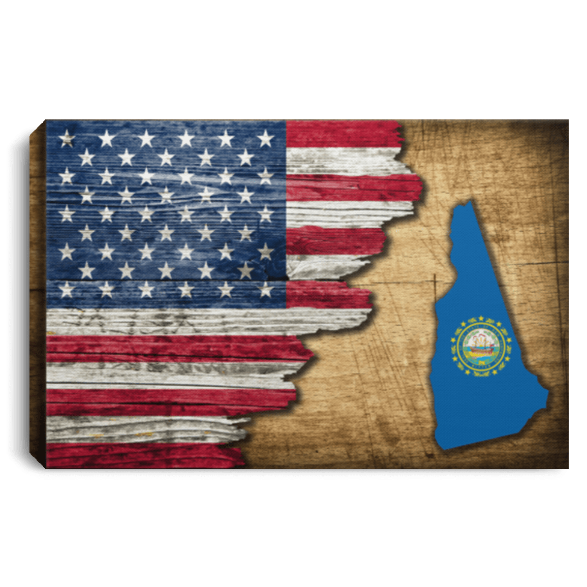 United States/New Hampshire Flag Ripped Effect 12X8 Inches Landscape Canvas .75In Frame
