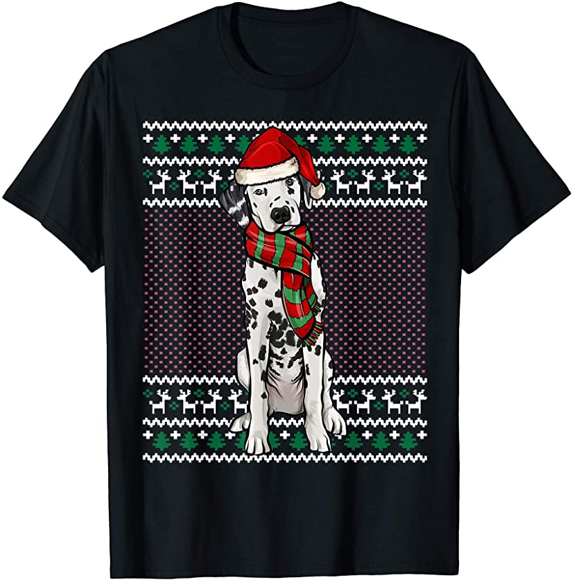 Xmas Dalmatian Dog Santa Hat Ugly Christmas T-Shirt