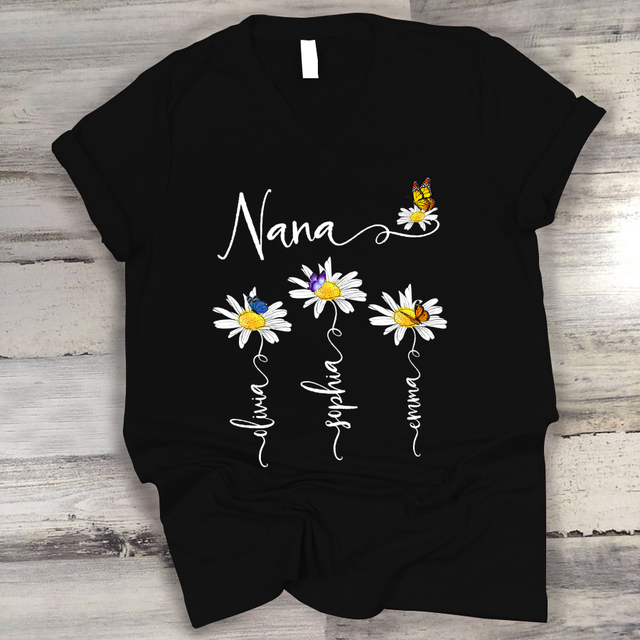 Daisy Grandma Custom Names V-Neck