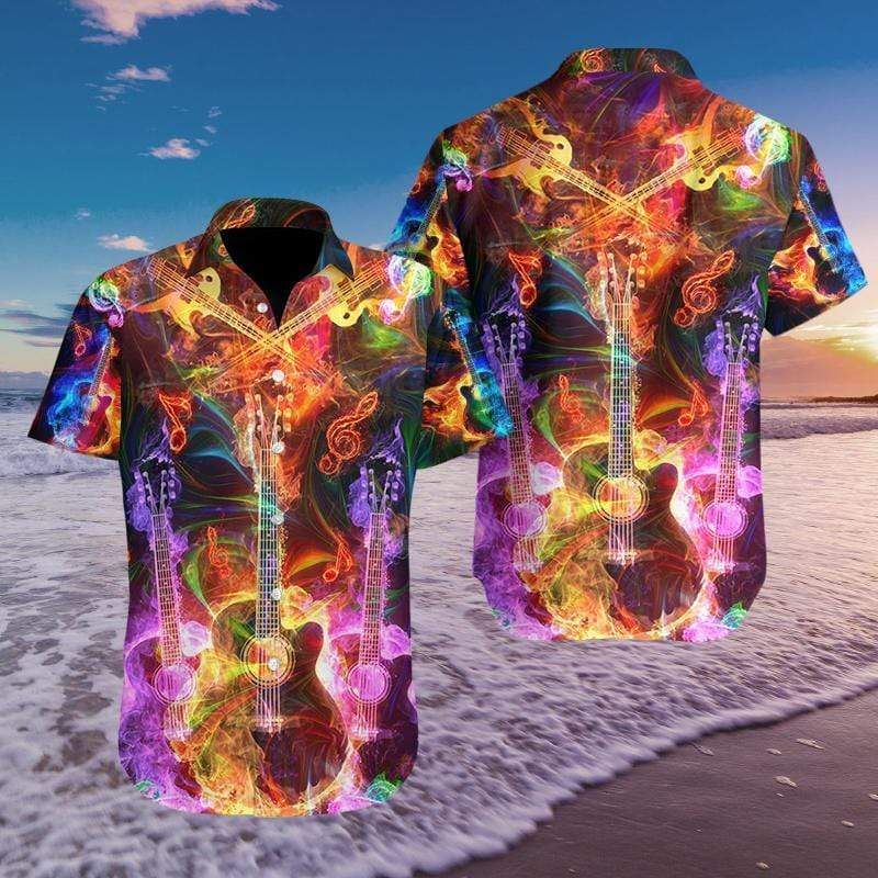 High Quality Hawaii Aloha Shirts Guitar Fantastic Color Ha19930