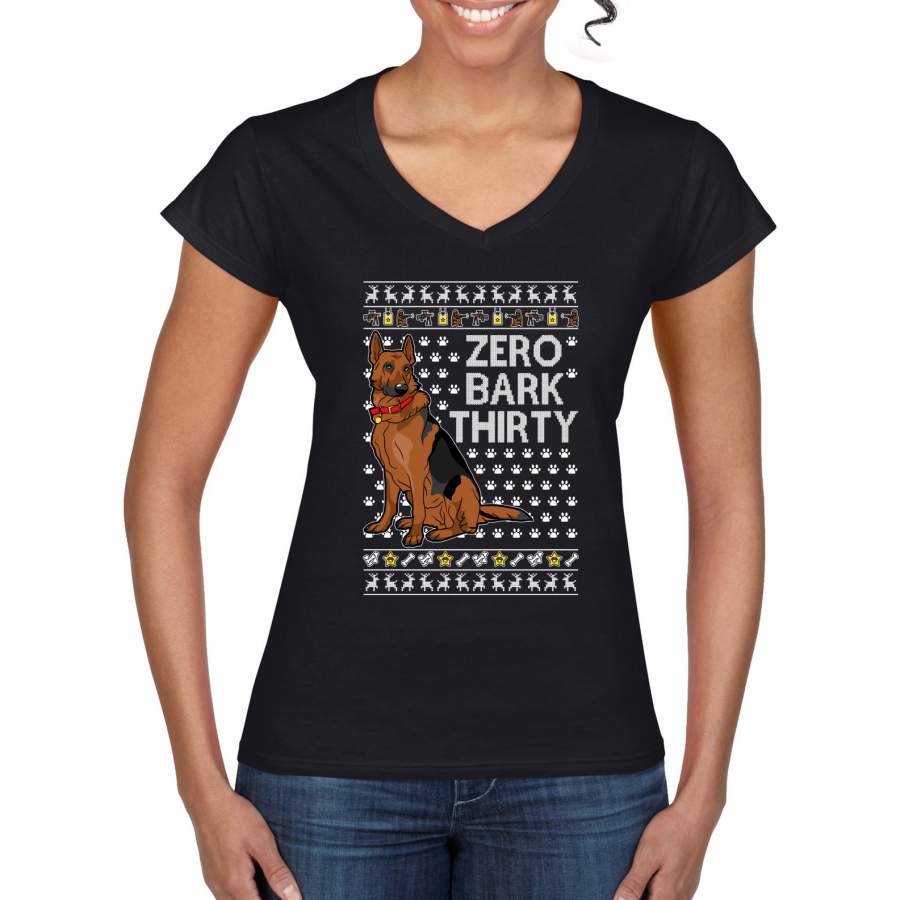 Zero Bark Thirty Funny Dog Xmas Ugly Christmas Women’s Standard V-Neck Tee