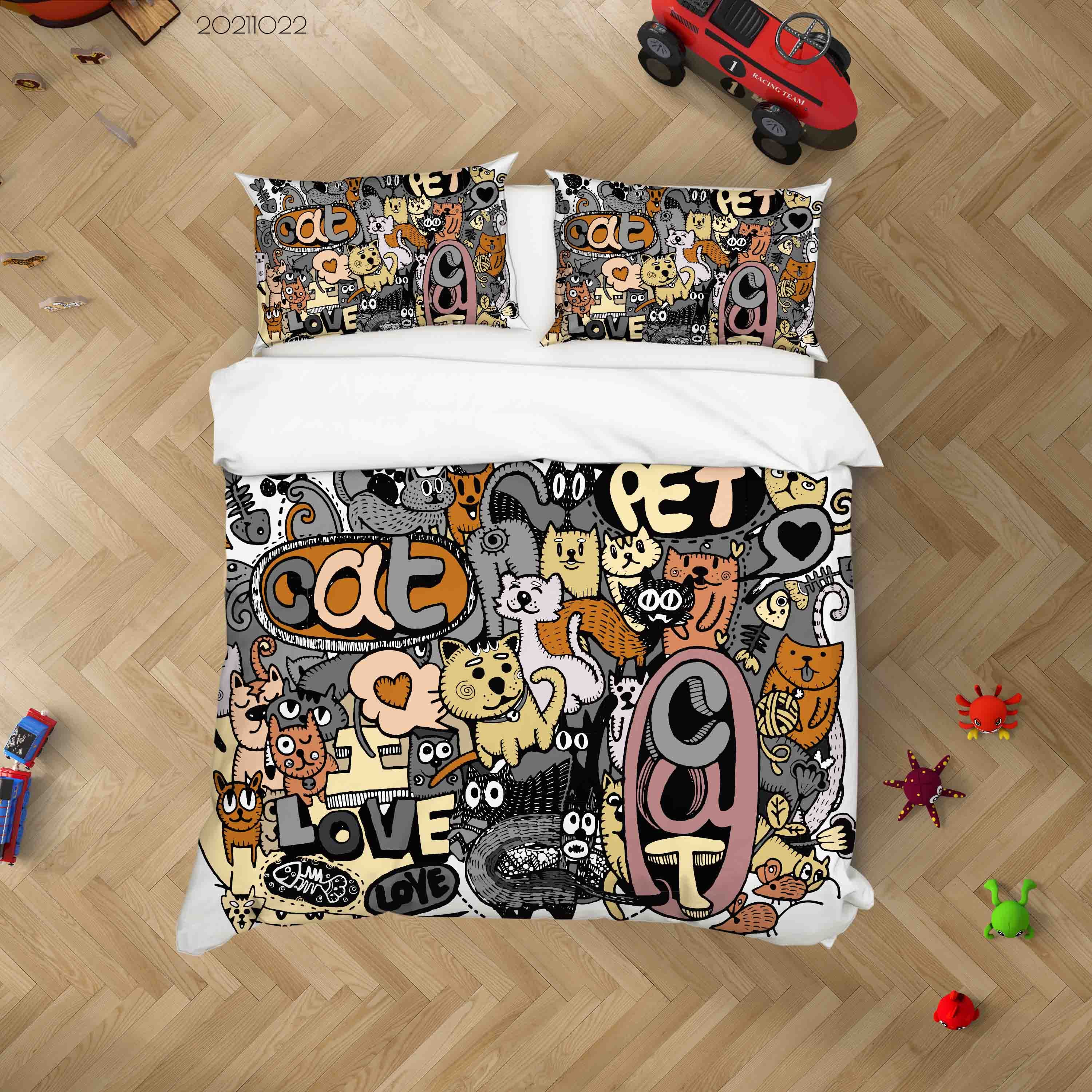 3D Abstract Animal Cat Graffiti Quilt Cover Set Bedding Set Duvet Cover Pillowcases 46