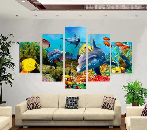 Underwater World Animal 5 Panel Canvas Art Wall Decor