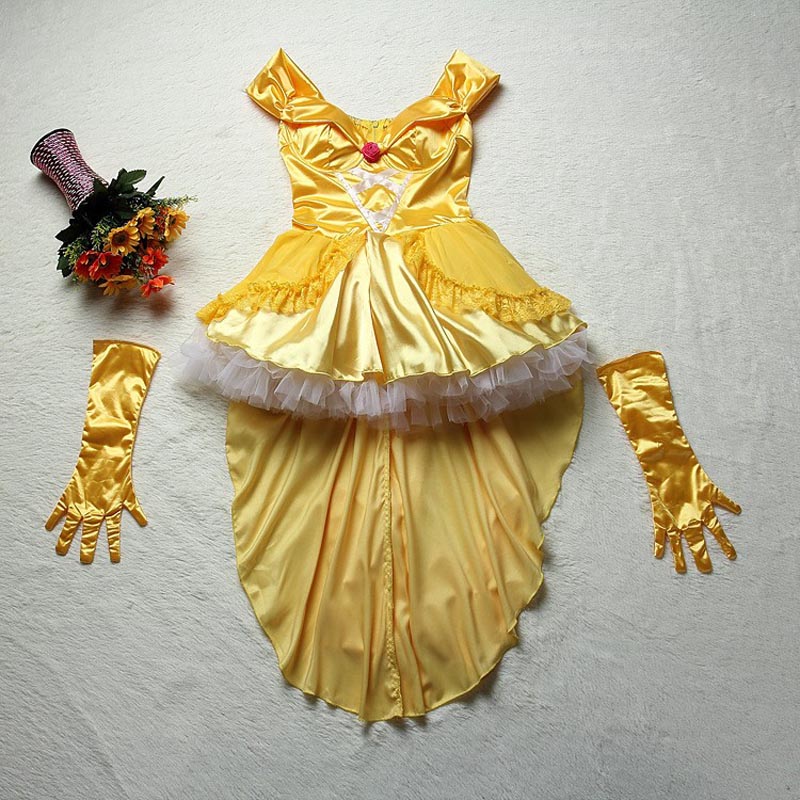 Beauty And The Beast Belle Yellow Long Dress Halloween Costume Belle Princess Dresses Masquerade Carnival Adult Belle Roles Suit alx