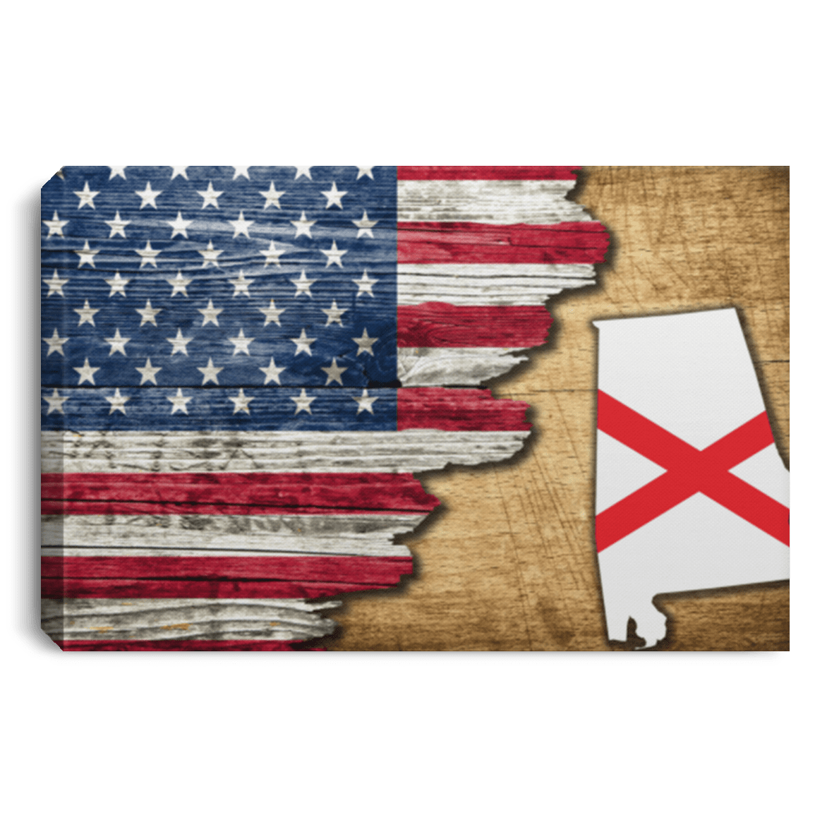 United States/Alabama Flag Ripped Effect 24X16 Inches  Landscape Canvas .75In Frame