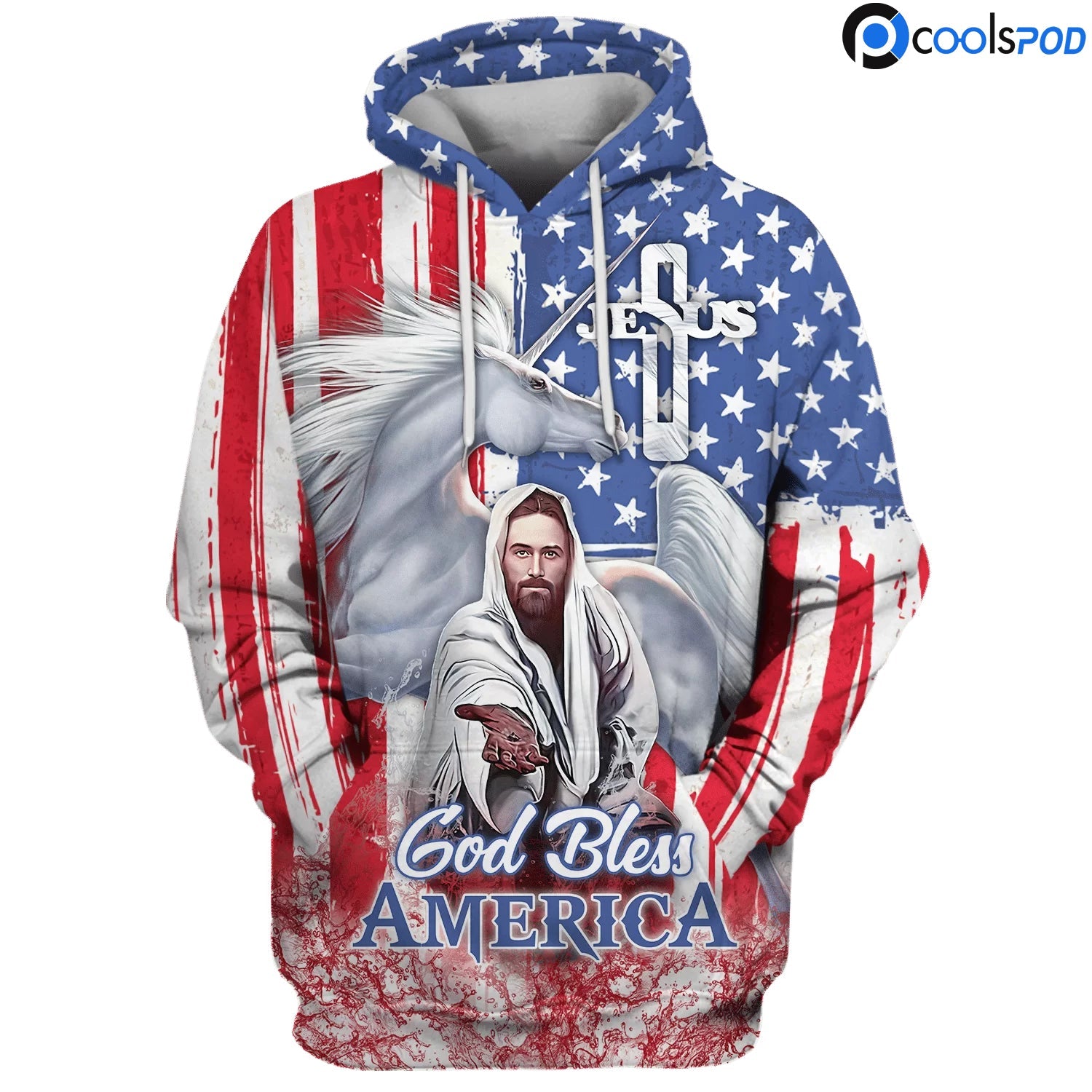 God Bless America Hoodie 3D Full Print Jesus Hoodie Usa Pattern, Gift To Jesus Lover