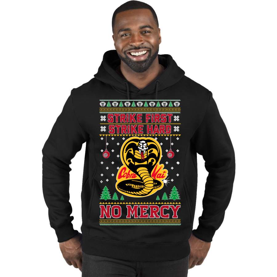 Strike First Strike Hard No Mercy Xmas Ugly Christmas Sweater Premium Graphic Hoodie Sweatshirt