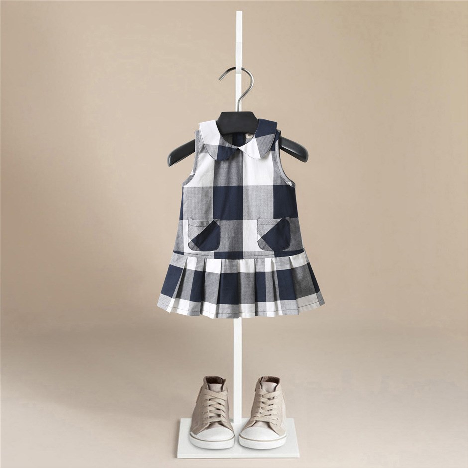 1-7 Years Baby Girls Sleeveless Plaid Print Dresses Clothes Kids Summer Princess Dress Children Party Ball Pageant Dress Outfit alx