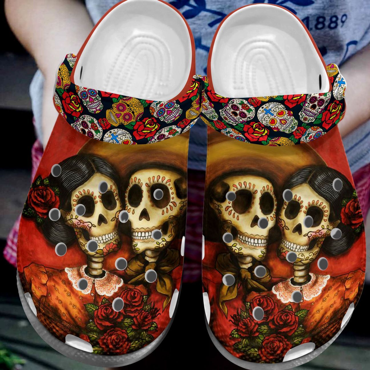 Skull Personalized Clog, Custom Name, Text, Color, Number Fashion Style For Women, Men, Kid, Print 3D Red Wedding