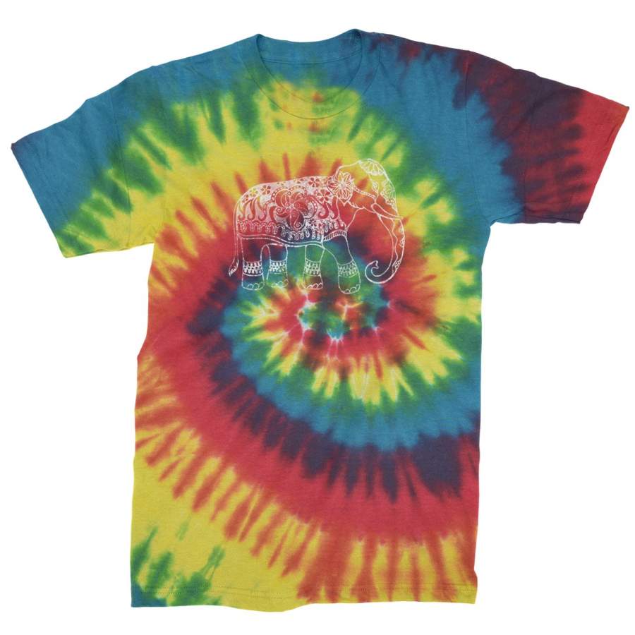 Sacred Elephant Distressed Look Mens Tie-Dye T-shirt