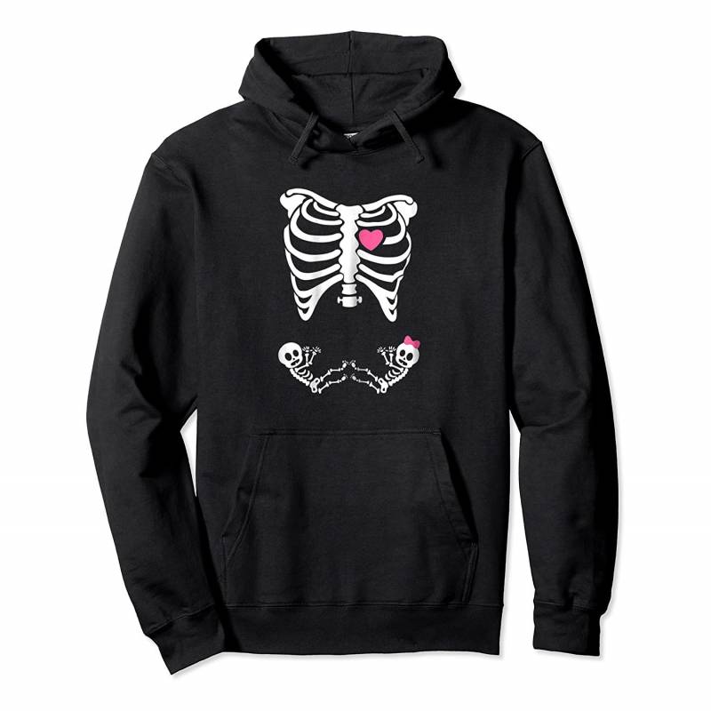 Womens Maternity Skeleton Twins Boy & Girl Halloween Funny Pullover Hoodie, T-Shirt, Sweatshirt