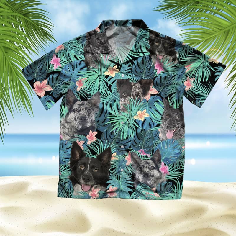 Mudi Hawaii Dog Summer Leaves Hawaii Unisex Print Aloha Short Sleeve Casual Shirt Ha100218