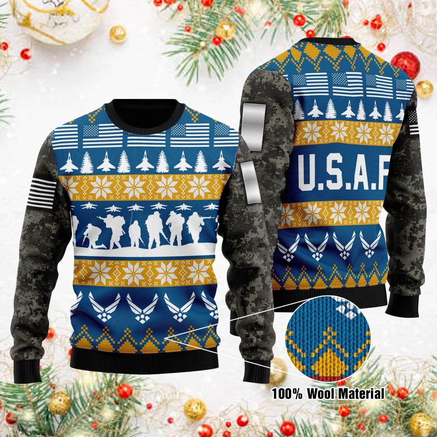 Veteran Sweater Soldier Us Air Force Grey Blue Veteran Christmas Ugly Sweater