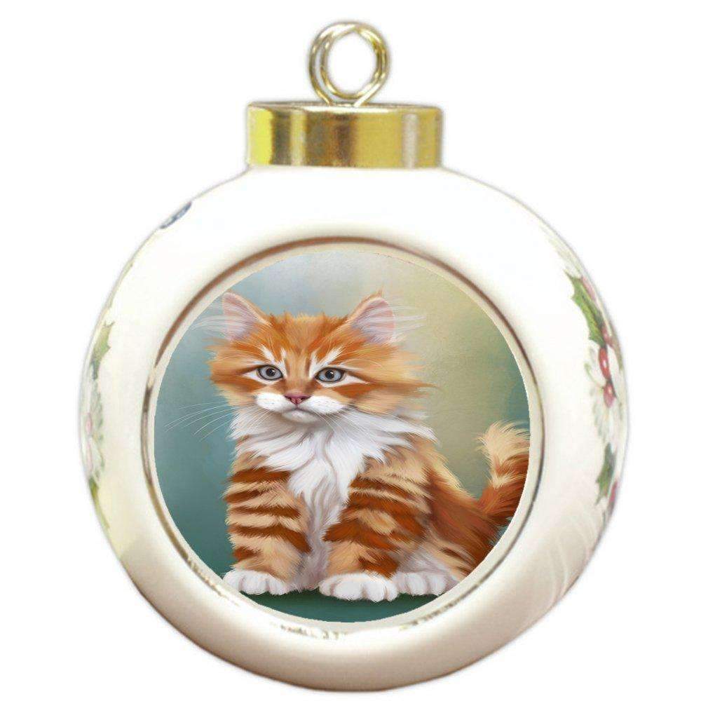 Orange White Kitten Cat Round Ceramic Ball Christmas Ornament