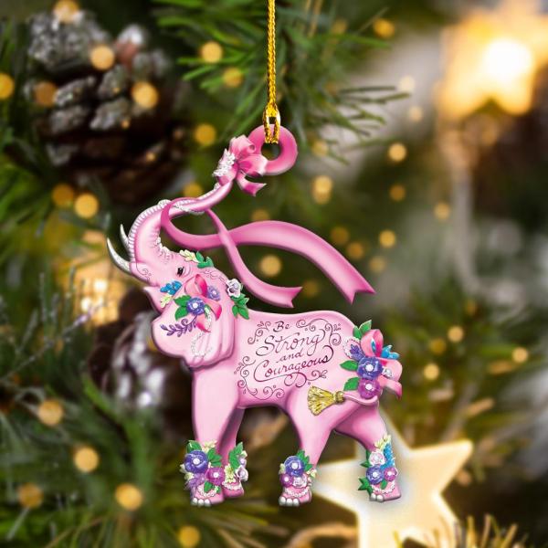 Be Strong And Courageous Breast Cancer Elephant Be Strong Shape Christmas Wooden Ornament