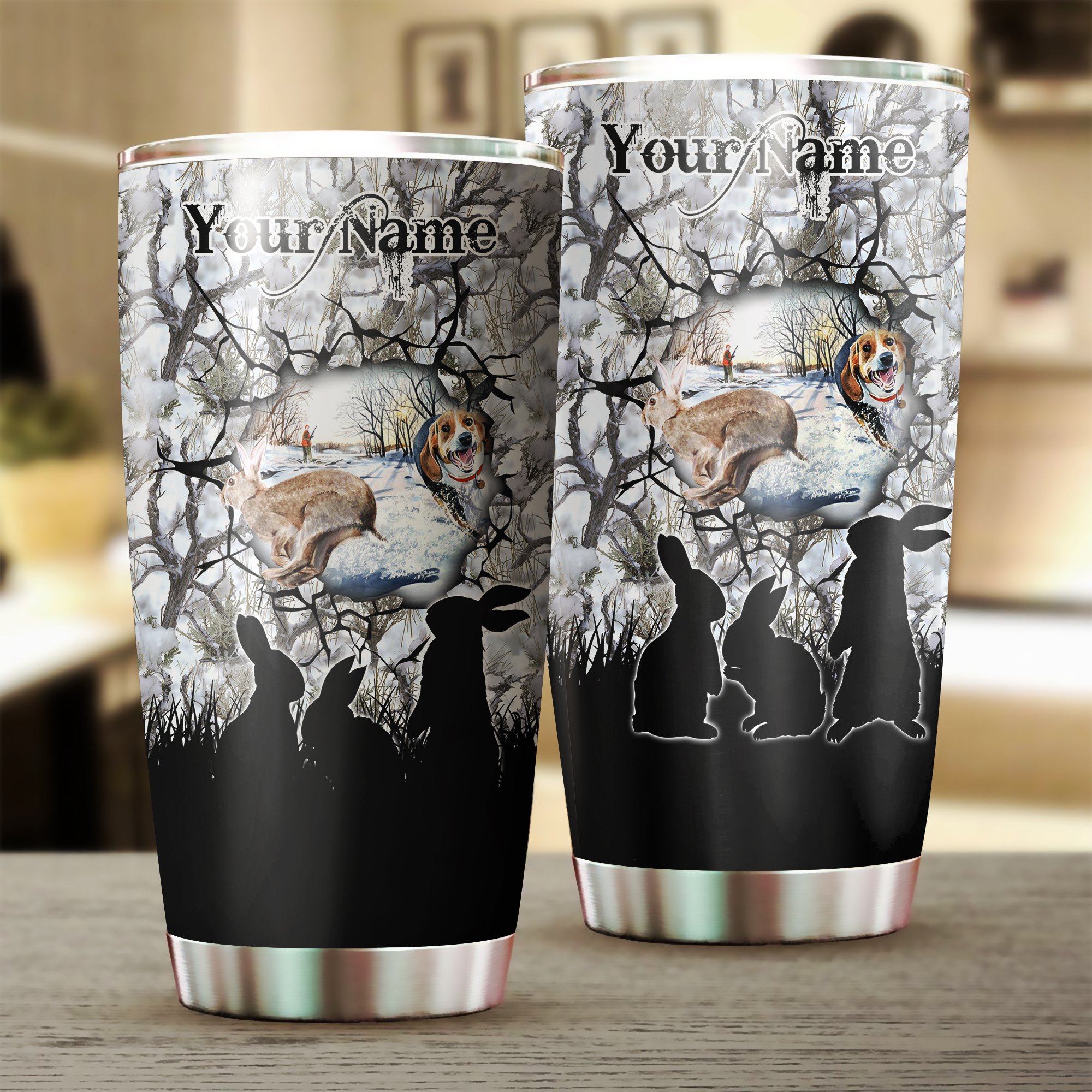 Beagle hunting rabbit Custom name Stainless Steel Tumbler Cup – Personalized Hunting gifts –   FSD1567