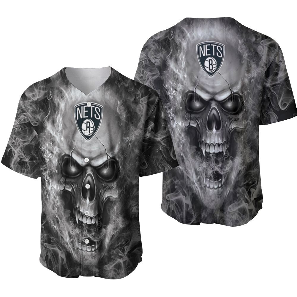 Brooklyn Nets NBA Fan Skull Baseball Jersey