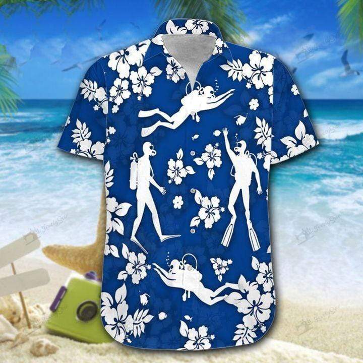 Blue Scuba Diving Hibiscus Hawaii Shirt For Men Women Adult Ha81615