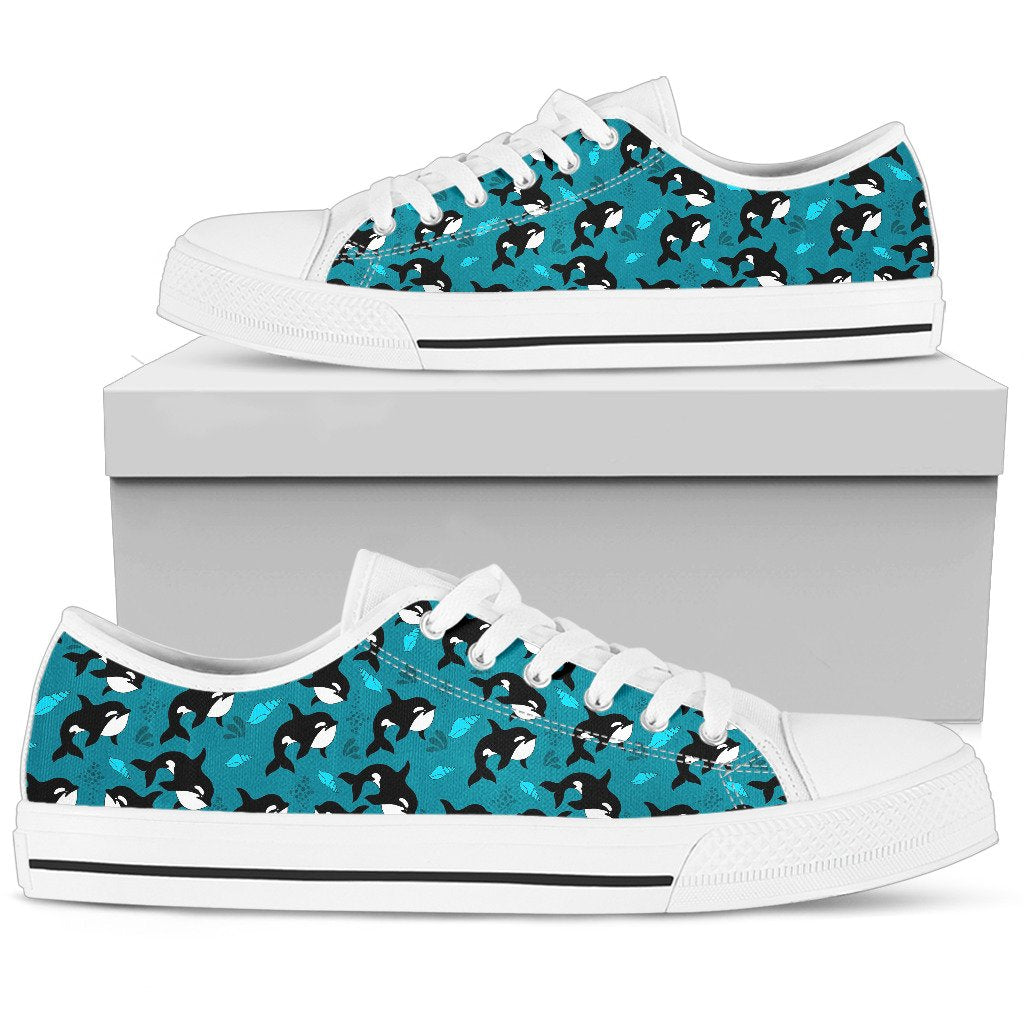 Whale Sea Design Themed Print Women Low Top Shoes