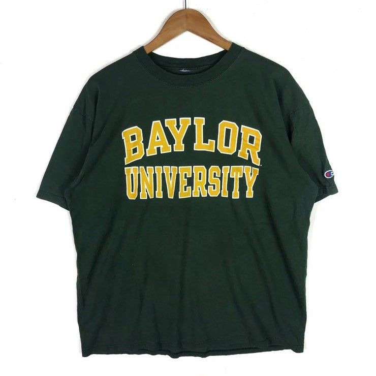 Vintage 90S Baylor University By Champion Big Print Green Shirt