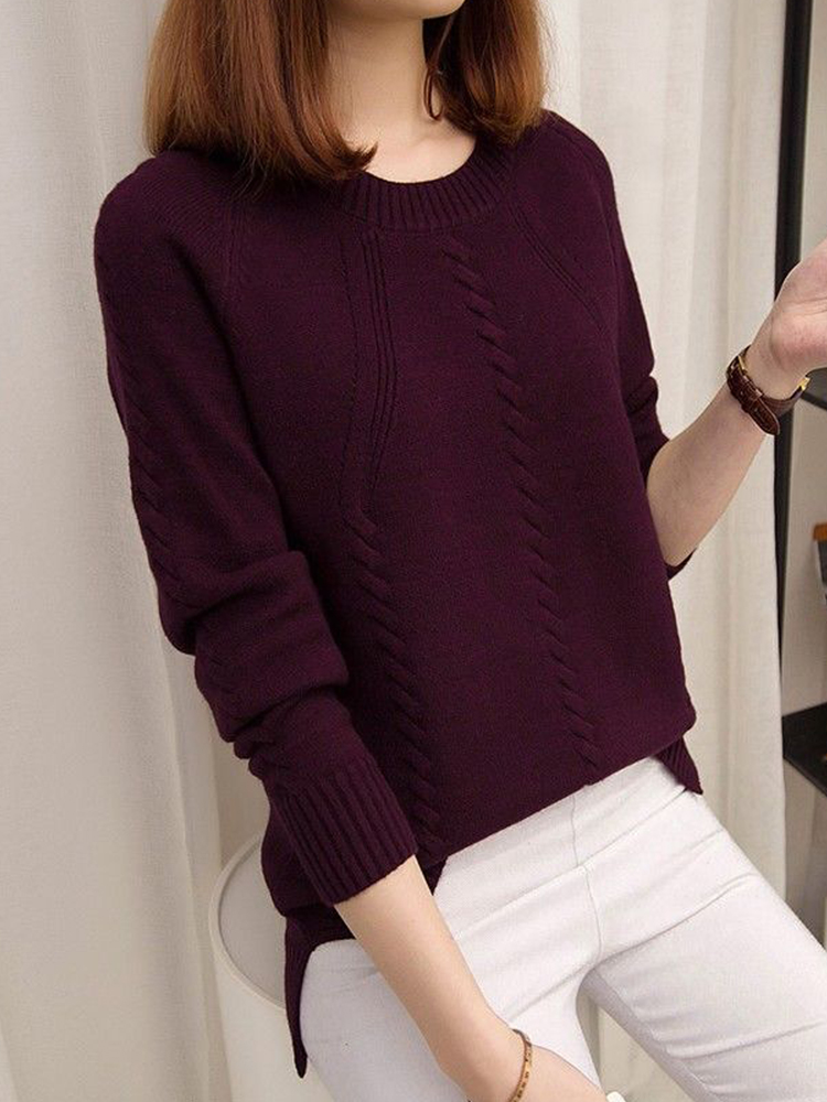 Vangull Fashion Twisted Knitted Women Sweater O-Neck Long Sleeve Solid Soft Pullovers Female Spring New Casual Short Sweater alx