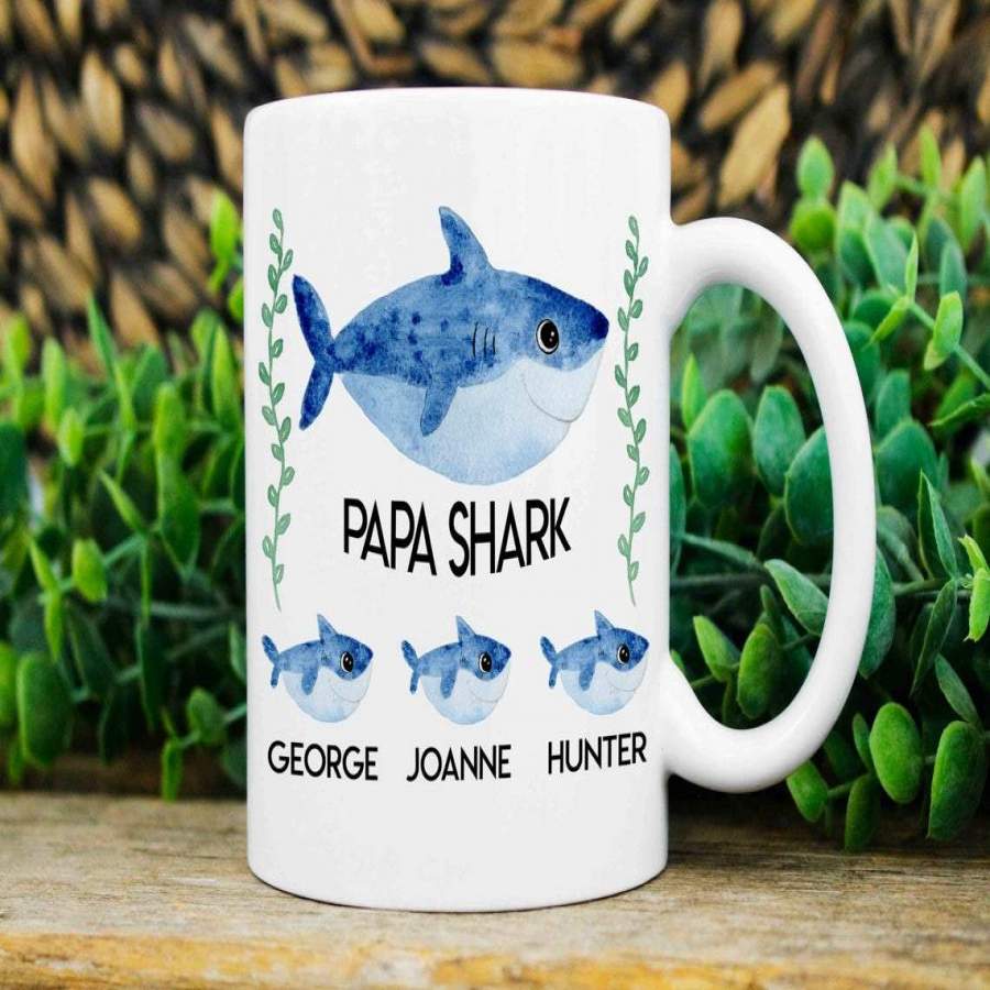 Personalized Papa Gifts, Papa Shark Mug, Custom Papa Mugs, Mug with Kids Names