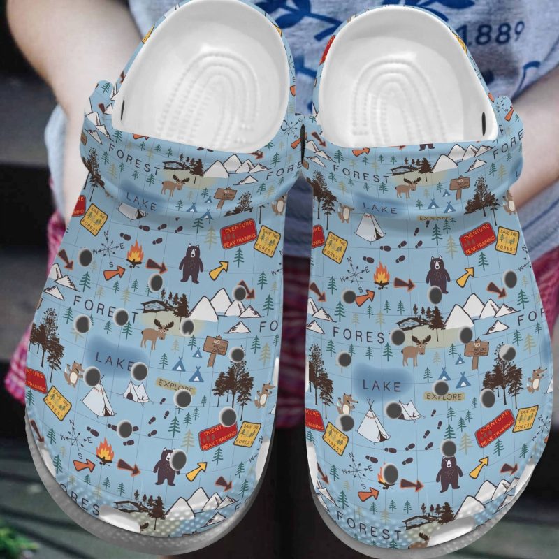 Camping Map Shoes – Forest Lake Explore clog Gift For Boy Girl