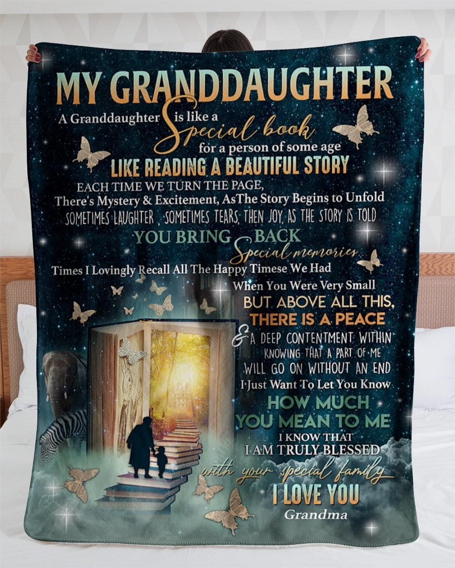 To My Granddaughter Fleece Blanket, Personalized Birthday Gift For Granddaughter From Grandma Blanket, A Granddaughter Is Like A Special Book Blanket