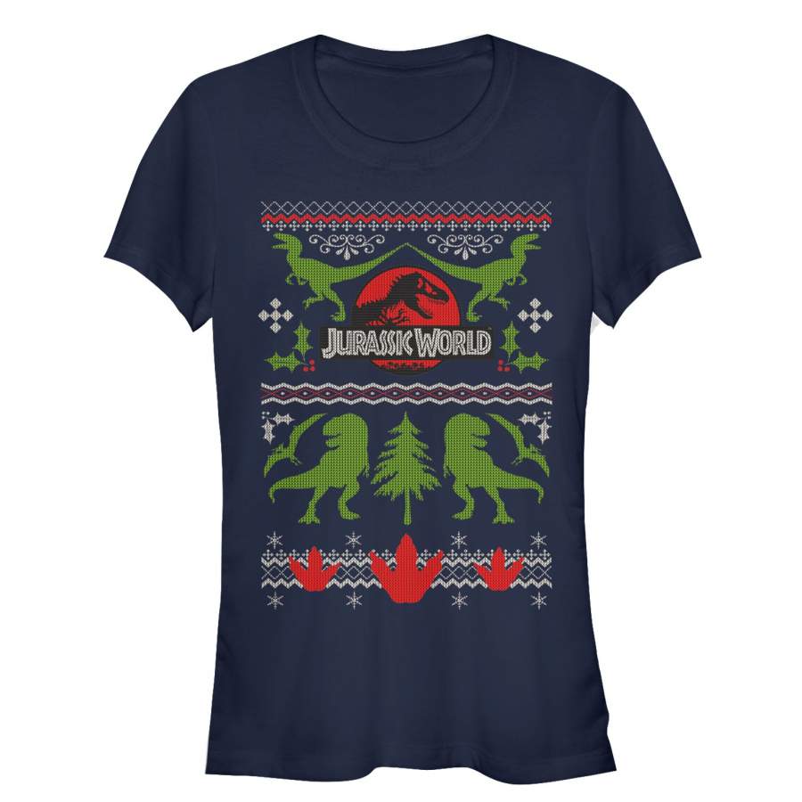 Jurassic World Junior’s Ugly Christmas Print  T Shirt