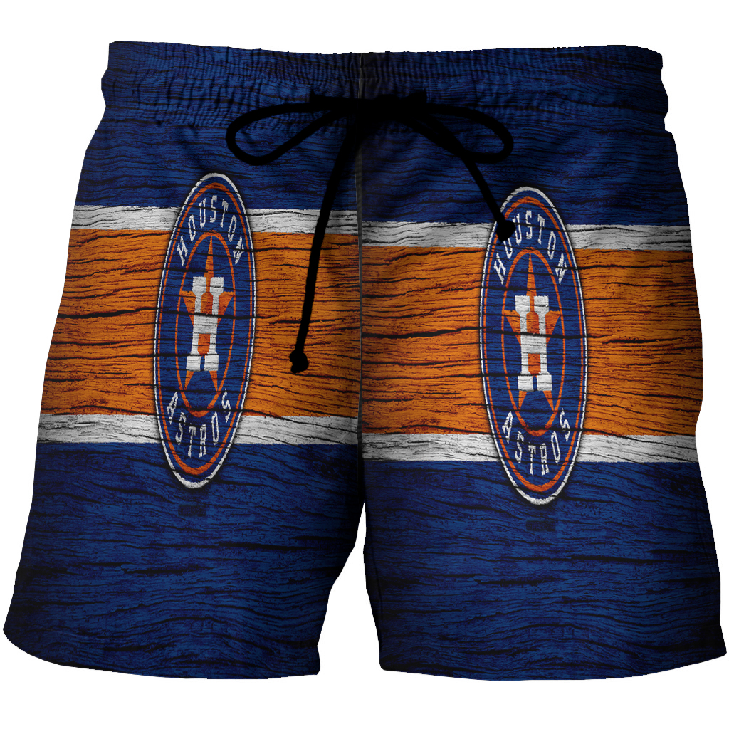 Houston Astros Emblem Texture Wooden 3D All Over Print Summer Beach Hawaiian Short