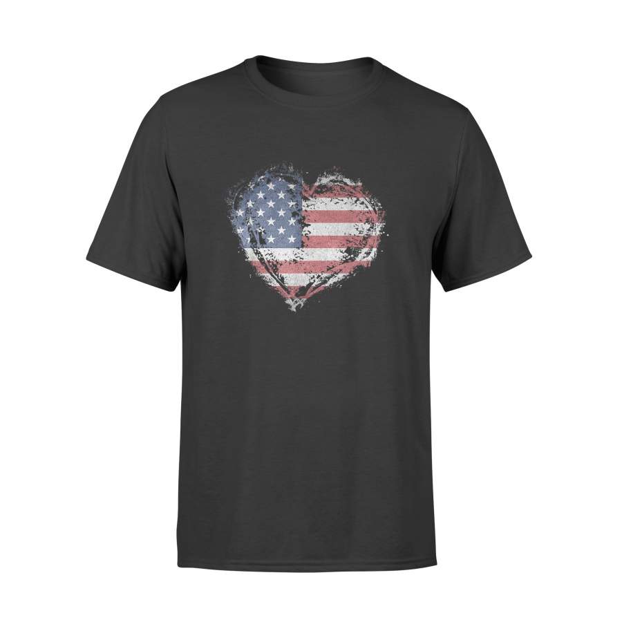 Vintage USA Heart Shape American Flag Stylish Design T-Shirt – Standard T-shirt