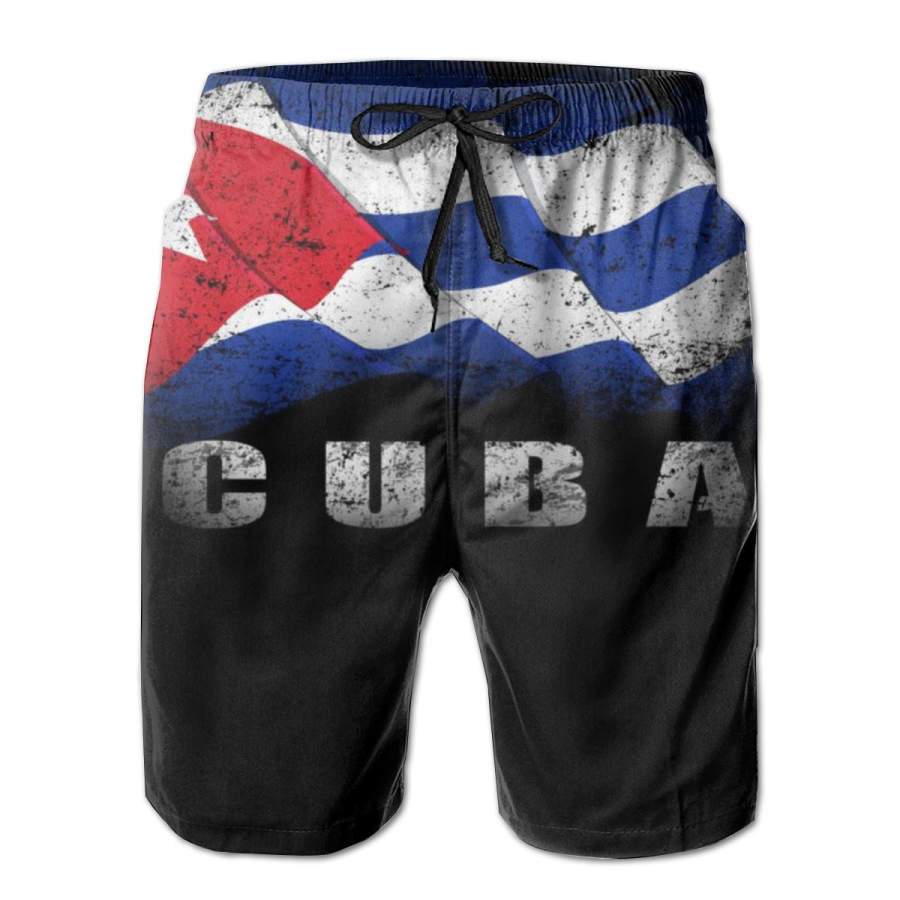 2 Pack Cuban Flag Cuba Horizontal Poster Men Swim Trunks Drawstring Elastic Waist Quick Dry Beach Shorts with Mesh Lining Swimwear Bathing Suits