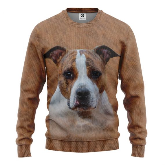 3D American Staffordshire Terrier Dog Front And Back All Over Print Unisex Sweatshirt For Dog Lovers