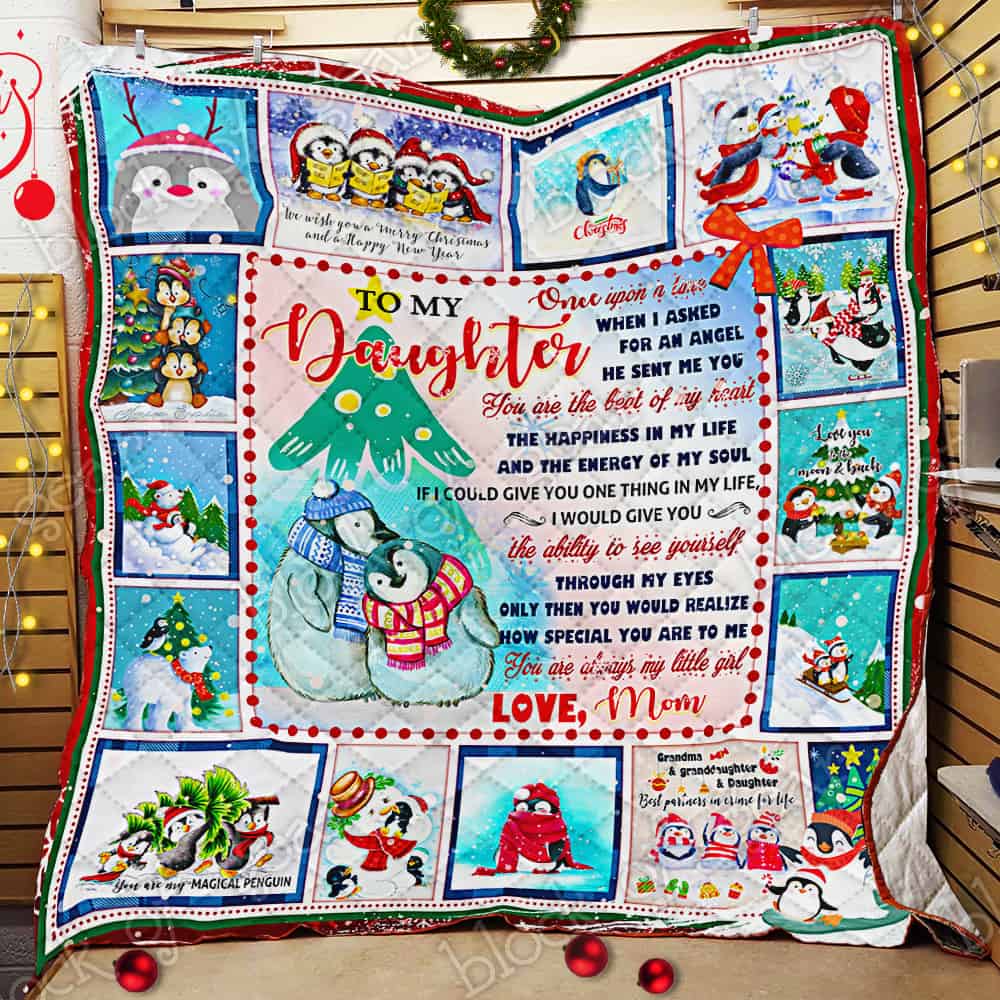 Love My Dear Christmas Penguin Daughter, Mom Quilt