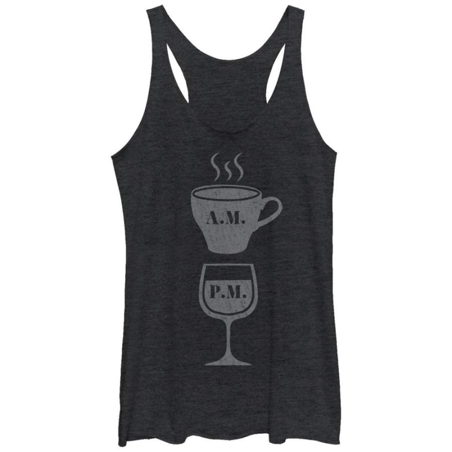 CHIN UP Women’s Coffee AM Wine PM  Racerback Tank Black Heather