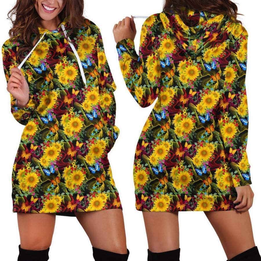 All Over Printing Beautiful Flower Chrysanthemum tree Hoodie Dress