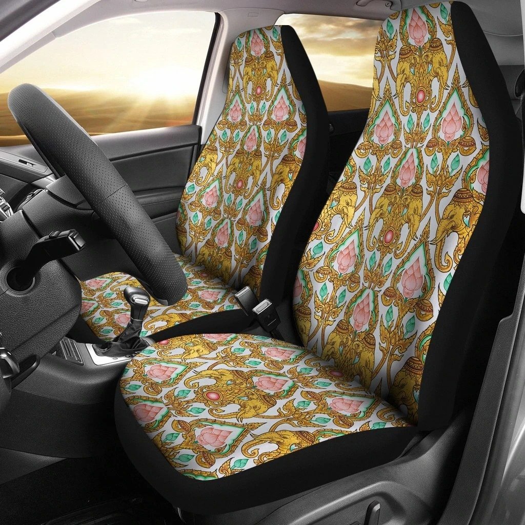 Thai Lotus Elephant Car Seat Covers Set 2 Pc, Car Accessories Car Mats Covers