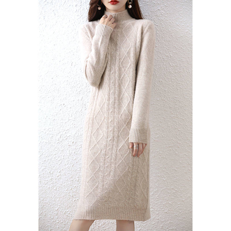 2022 Thickened Twisted Flowers High Collars Cashmere Knitted Women Dresses Elasticity Soft Sweaters 100% Wool Pullovers alx