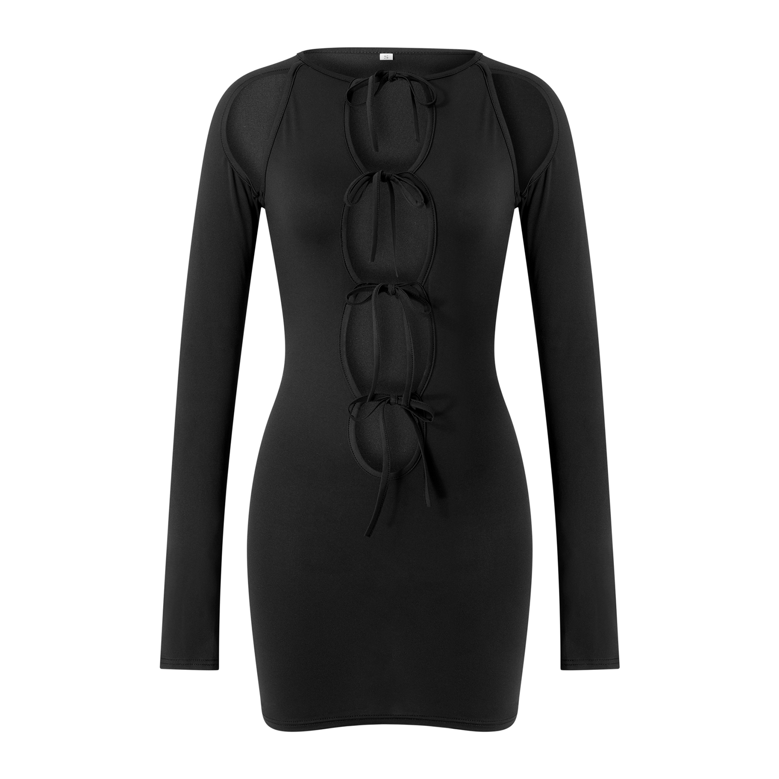 Women Hollow Out Mini Dress Cut Out Front Chic Dress Long Sleeve Sexy Bodycon Short Party Dress Streetwear alx