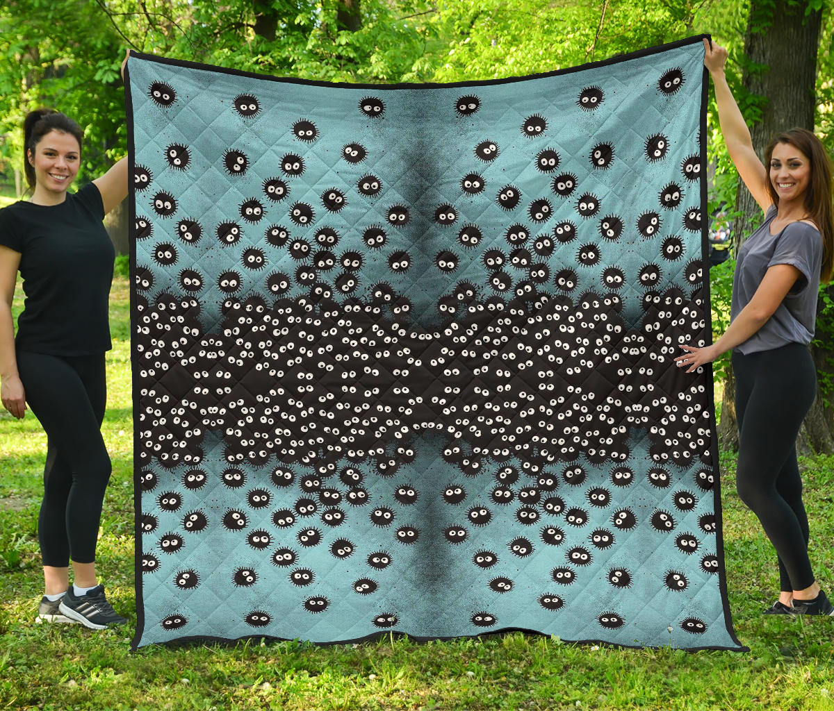 Spirited Away Anime Premium Quilt | Susuwatari Ghibli Tiny Patterns Quilt Blanket Na091104