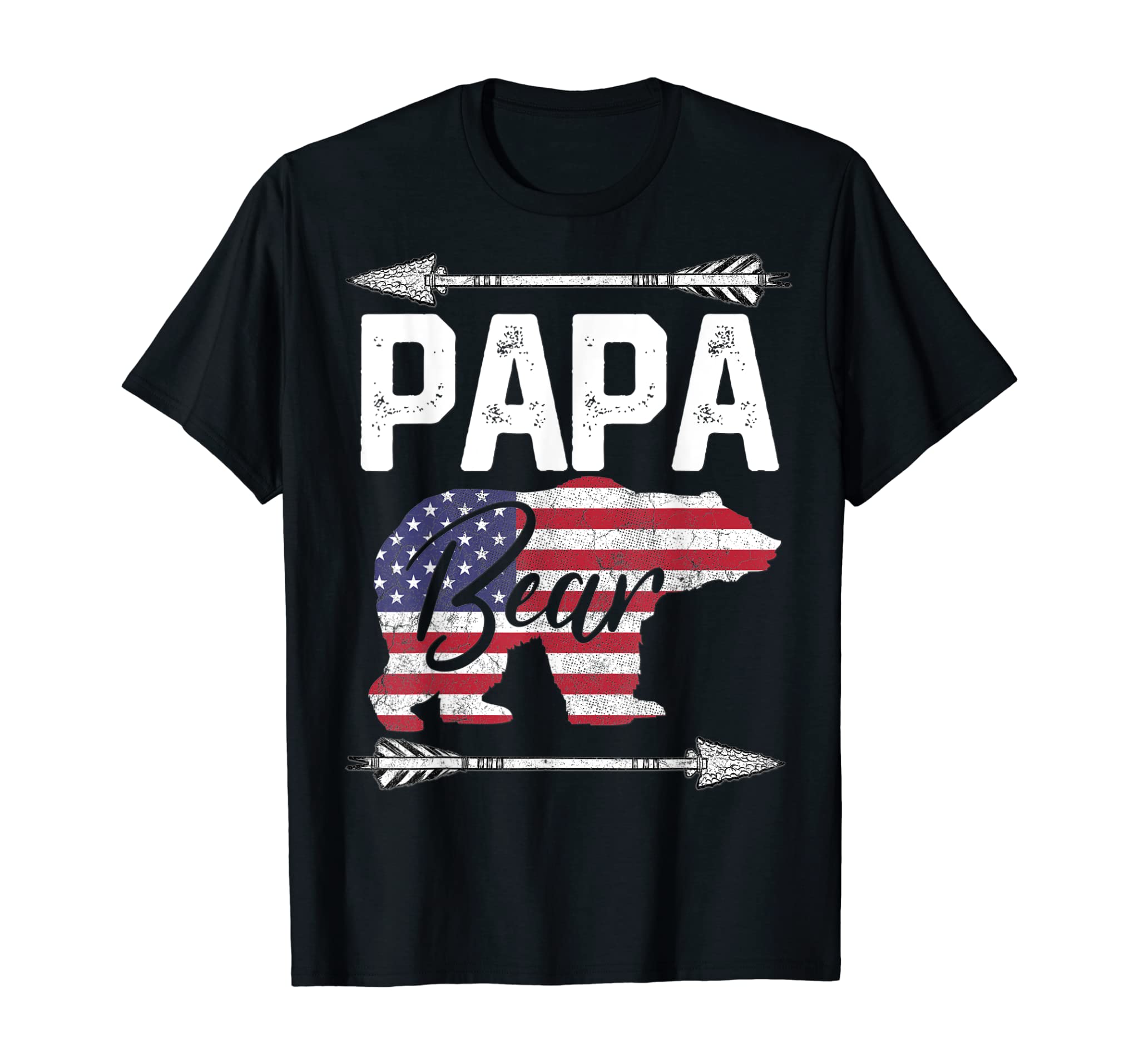 Mens Papa Bear American Flag 4th of July Father’s Day Gift Dad T-Shirt