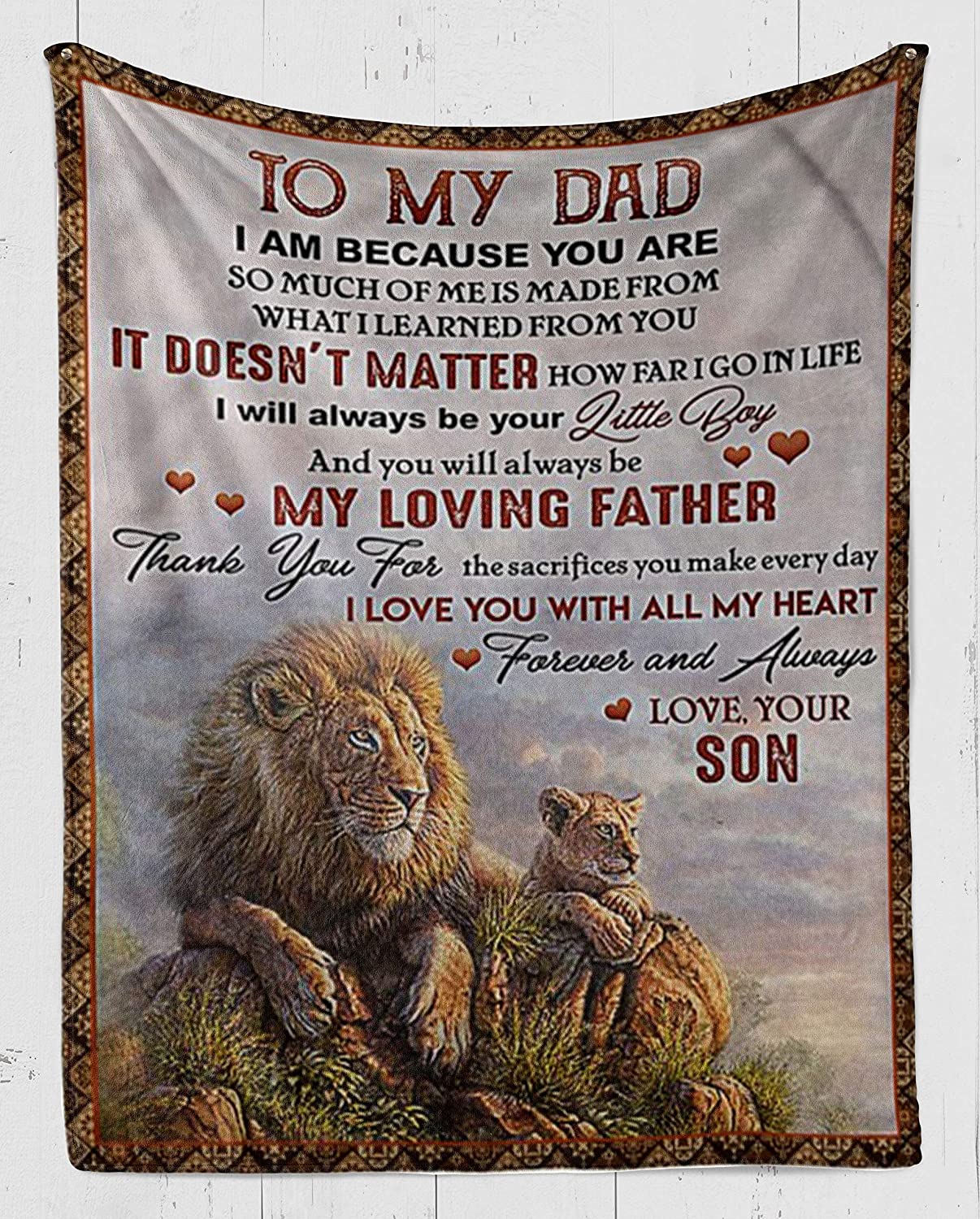 Fleece Blanket -Lion Fleece Blanket-to My dad- I am Because You are – Fleece Blanket 3D Soft Cozy Lightweight Durable Plush Throw Blanket for Bedroom Living, Gift for Father